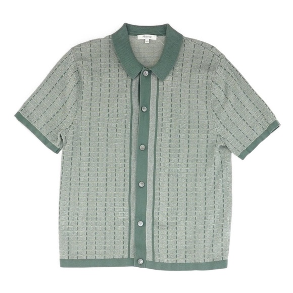 Madewell Men’s Button-Up Sweater Polo Shirt Plaid Stripe in Shaded Grove - Picture 7 of 8